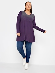 Yours Curve Purple Stud Embellished Long Sleeve Top - Image 2 of 4