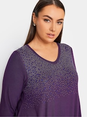 Yours Curve Purple Stud Embellished Long Sleeve Top - Image 4 of 4