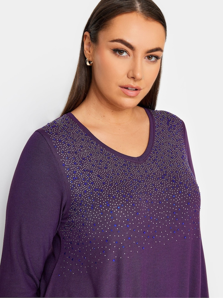 Yours Curve Purple Stud Embellished Long Sleeve Top - Image 4 of 4
