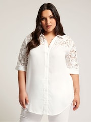 YOURS LONDON Curve White Lace Sleeve Shirt - Image 1 of 4