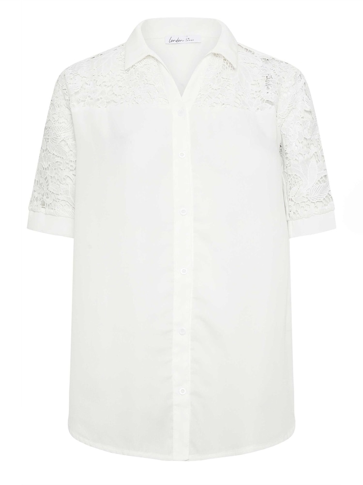 YOURS LONDON Curve White Lace Sleeve Shirt - Image 4 of 4