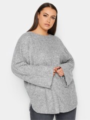 Yours Curve Grey Front Seam Soft Touch Jumper - Image 1 of 4