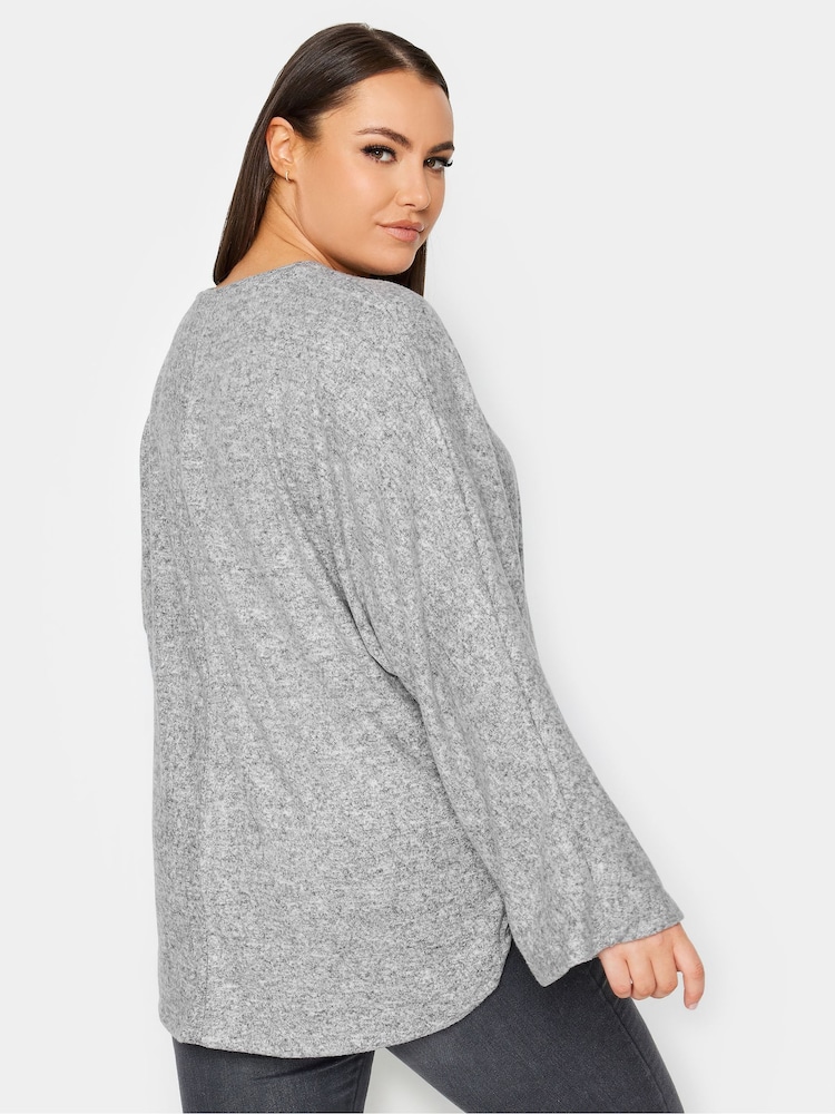 Yours Curve Grey Front Seam Soft Touch Jumper - Image 2 of 4