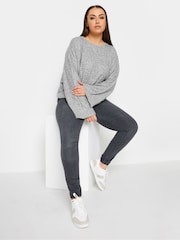 Yours Curve Grey Front Seam Soft Touch Jumper - Image 3 of 4