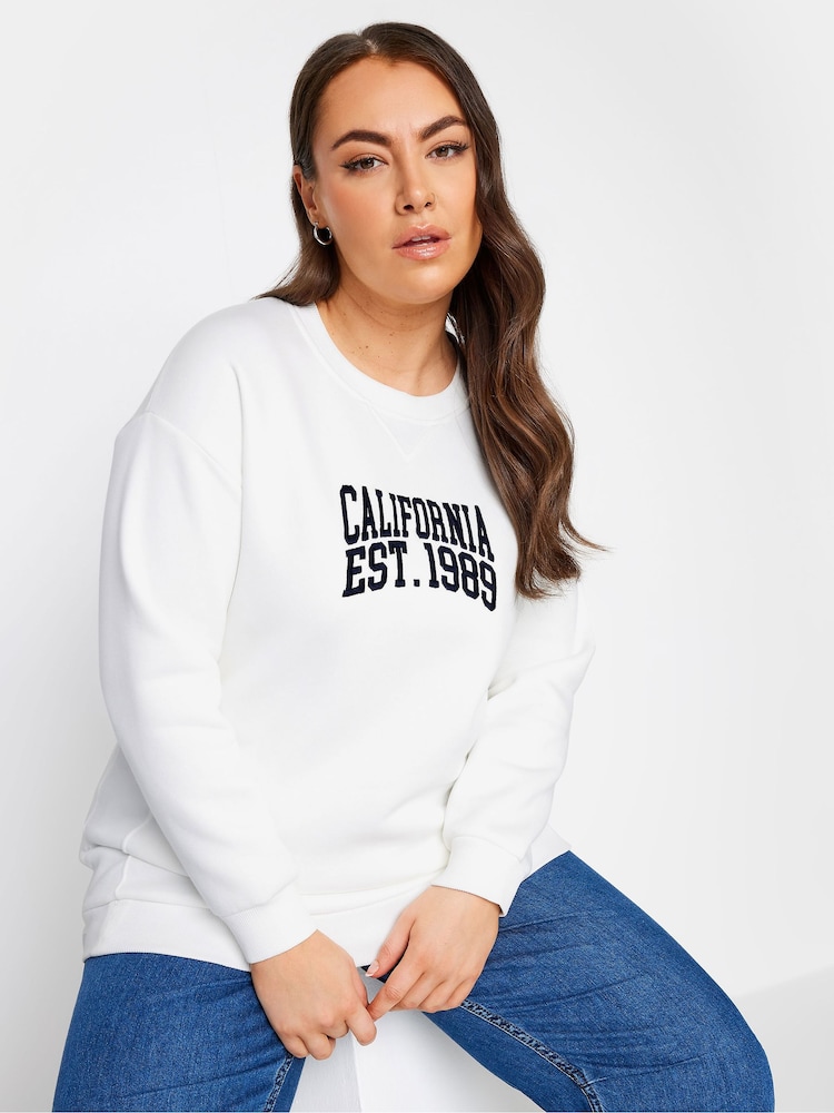 Yours Curve White 'New York' Slogan Sweatshirt - Image 1 of 5