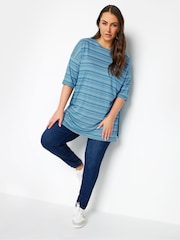 Yours Curve Blue Striped Oversized Top - Image 2 of 4