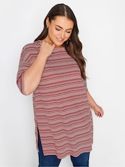 Yours Curve Bright Red Striped Oversized Top - Image 1 of 4