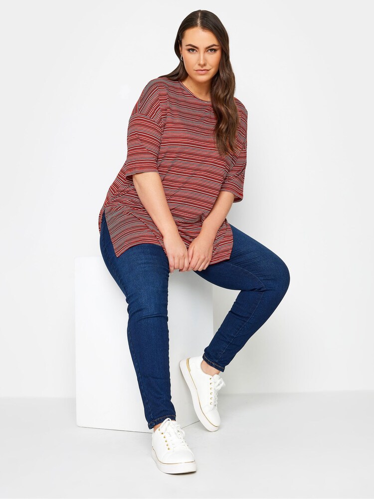 Yours Curve Bright Red Striped Oversized Top - Image 2 of 4