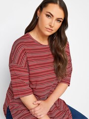 Yours Curve Bright Red Striped Oversized Top - Image 3 of 4