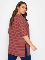 Yours Curve Bright Red Striped Oversized Top - Image 4 of 4