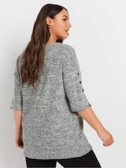 Yours Curve Grey Marl Button Sleeve Soft Touch Top - Image 3 of 5
