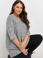 Yours Curve Grey Marl Button Sleeve Soft Touch Top - Image 4 of 5