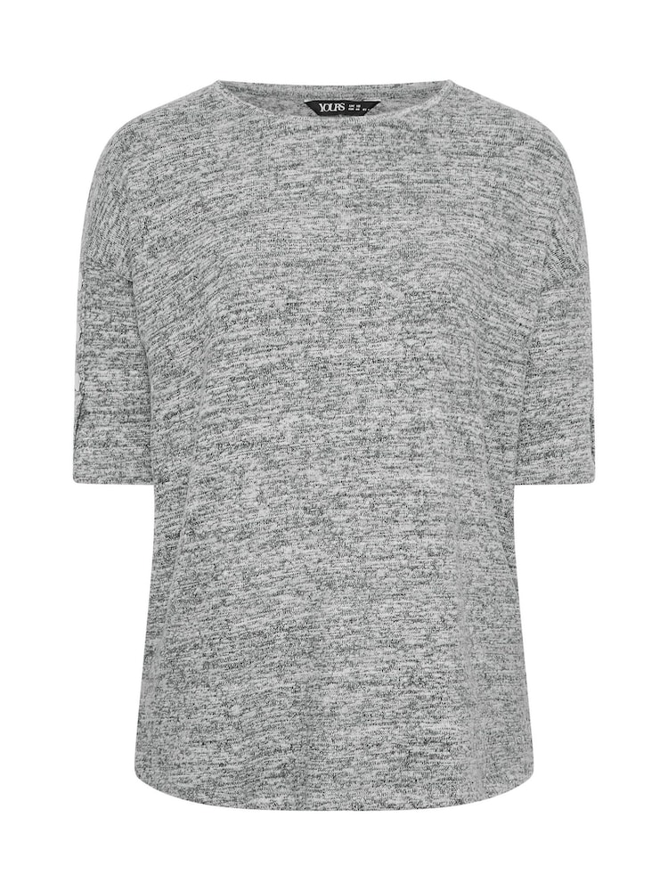 Yours Curve Grey Marl Button Sleeve Soft Touch Top - Image 5 of 5
