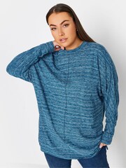 Yours Curve Mid Blue Front Seam Soft Touch Jumper - Image 1 of 4