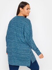 Yours Curve Mid Blue Front Seam Soft Touch Jumper - Image 3 of 4