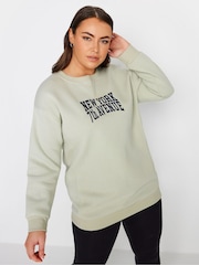 Yours Curve Green 'New York' Slogan Sweatshirt - Image 1 of 4