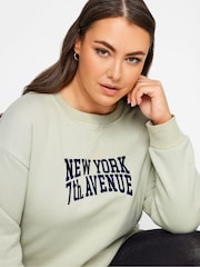 Yours Curve Green 'New York' Slogan Sweatshirt - Image 4 of 4