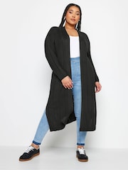 Yours Curve Black Longline Ribbed Cardigan - Image 1 of 4