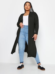 Yours Curve Black Longline Ribbed Cardigan - Image 2 of 4
