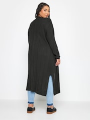 Yours Curve Black Longline Ribbed Cardigan - Image 3 of 4