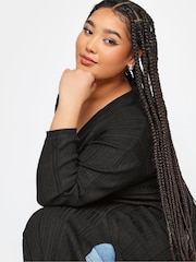 Yours Curve Black Longline Ribbed Cardigan - Image 4 of 4