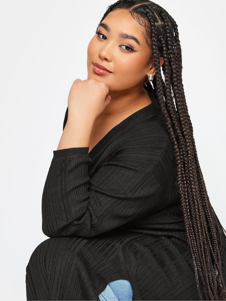 Yours Curve Black Longline Ribbed Cardigan - Image 4 of 4