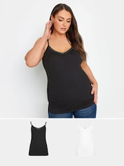 Yours Curve Black & White Lace Cami Tops 2 Pack - Image 1 of 5
