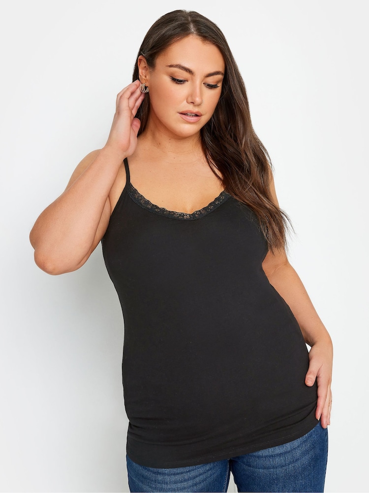 Yours Curve Black & White Lace Cami Tops 2 Pack - Image 2 of 5