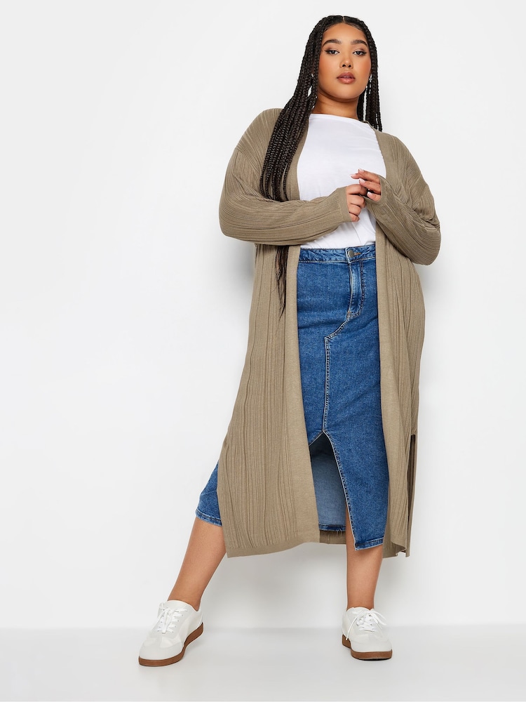 Yours Curve Natural Longline Ribbed Cardigan - Image 2 of 4