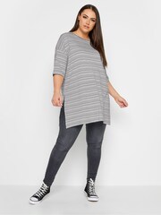 Yours Curve White Striped Oversized Top - Image 2 of 4