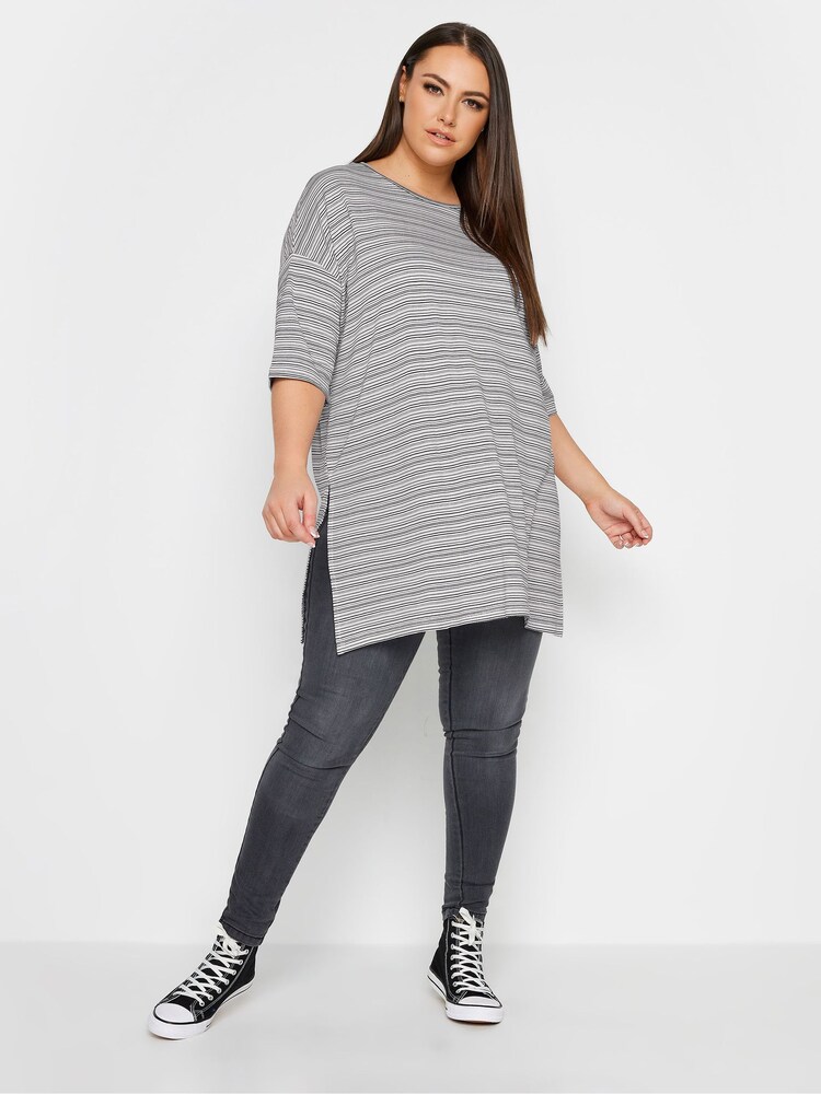 Yours Curve White Striped Oversized Top - Image 2 of 4