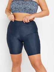 Yours Curve Blue High Waist Swim Shorts - Image 1 of 4