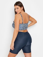 Yours Curve Blue High Waist Swim Shorts - Image 3 of 4