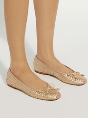 Dune London Gold Heights Flexible Sole Woven Leather Ballerina Flat Shoes - Image 1 of 6