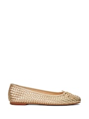 Dune London Gold Heights Flexible Sole Woven Leather Ballerina Flat Shoes - Image 2 of 6