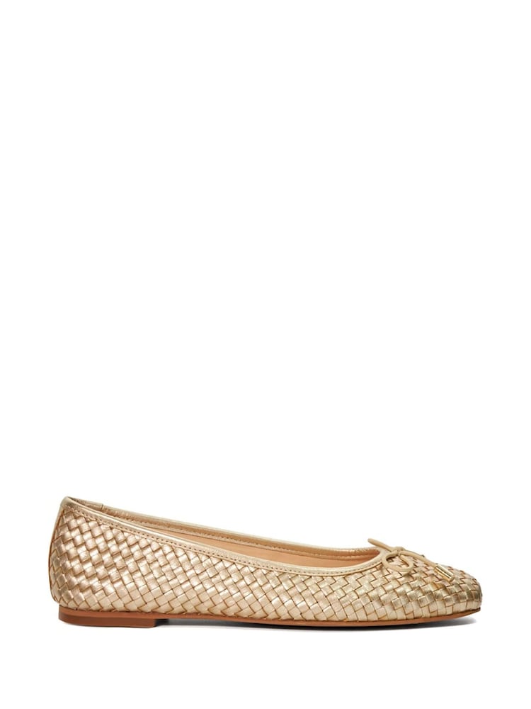 Dune London Gold Heights Flexible Sole Woven Leather Ballerina Flat Shoes - Image 2 of 6