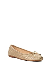Dune London Gold Heights Flexible Sole Woven Leather Ballerina Flat Shoes - Image 3 of 6