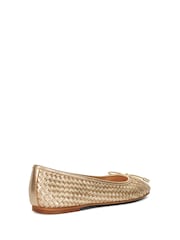 Dune London Gold Heights Flexible Sole Woven Leather Ballerina Flat Shoes - Image 4 of 6