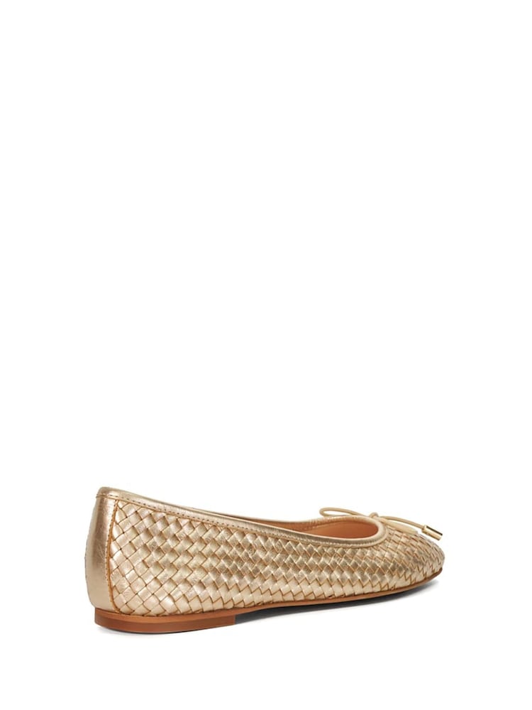 Dune London Gold Heights Flexible Sole Woven Leather Ballerina Flat Shoes - Image 4 of 6