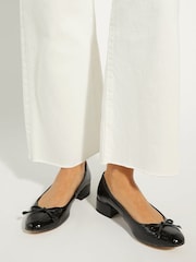 Dune London Black Chrome Block Heel Hollies Ballerina Shoes - Image 1 of 8