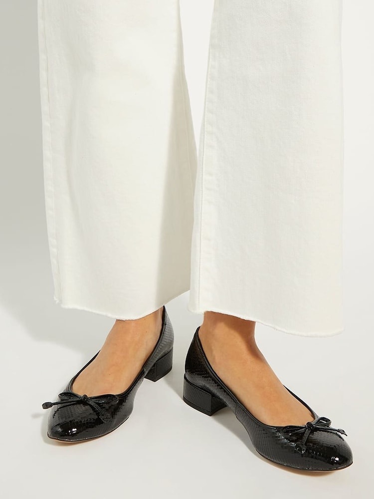 Dune London Black Chrome Block Heel Hollies Ballerina Shoes - Image 1 of 8