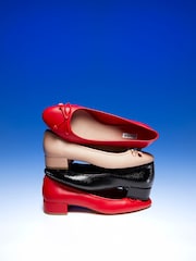Dune London Black Chrome Block Heel Hollies Ballerina Shoes - Image 4 of 8