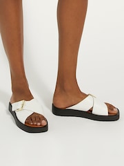 Dune London White Liquorice Buckle Cross Strap Sandals - Image 1 of 6