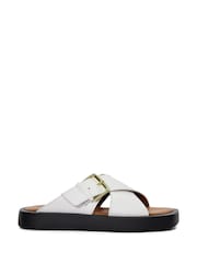 Dune London White Liquorice Buckle Cross Strap Sandals - Image 3 of 6