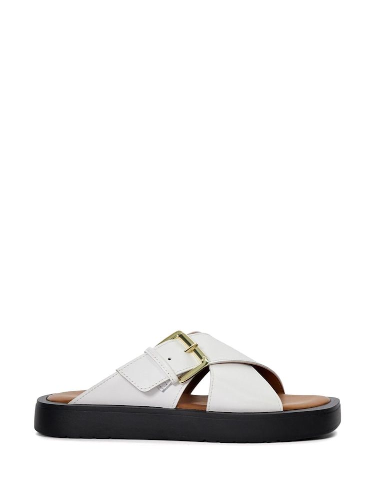 Dune London White Liquorice Buckle Cross Strap Sandals - Image 3 of 6