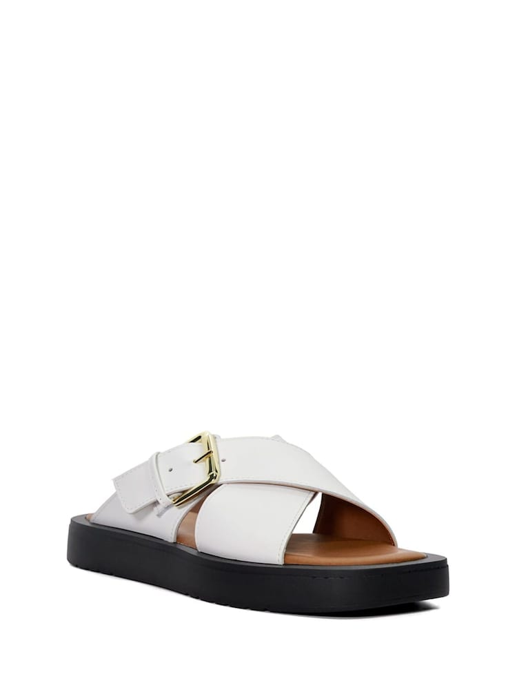 Dune London White Liquorice Buckle Cross Strap Sandals - Image 4 of 6