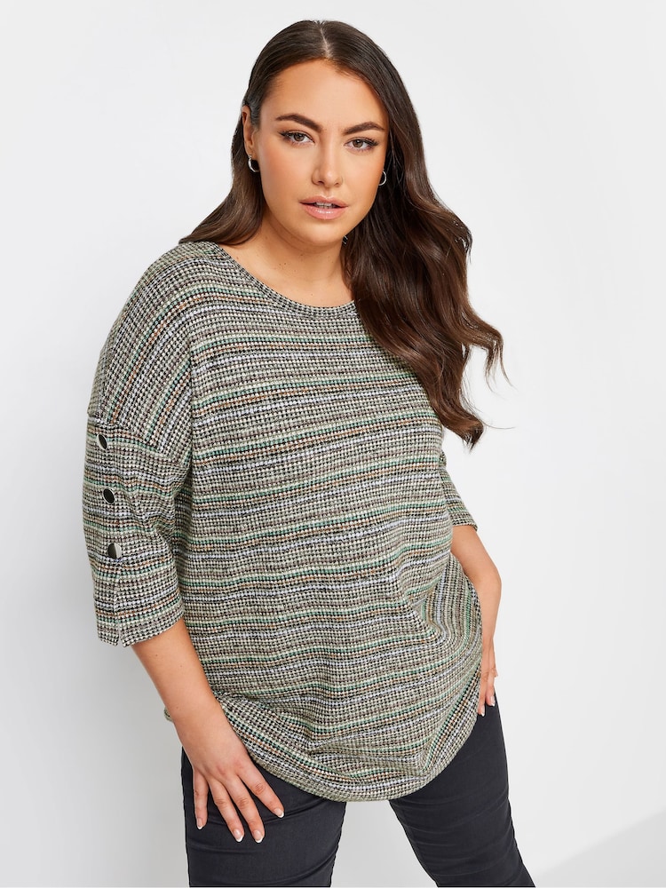 Yours Curve Grey Button Sleeve Soft Touch Top - Image 1 of 4