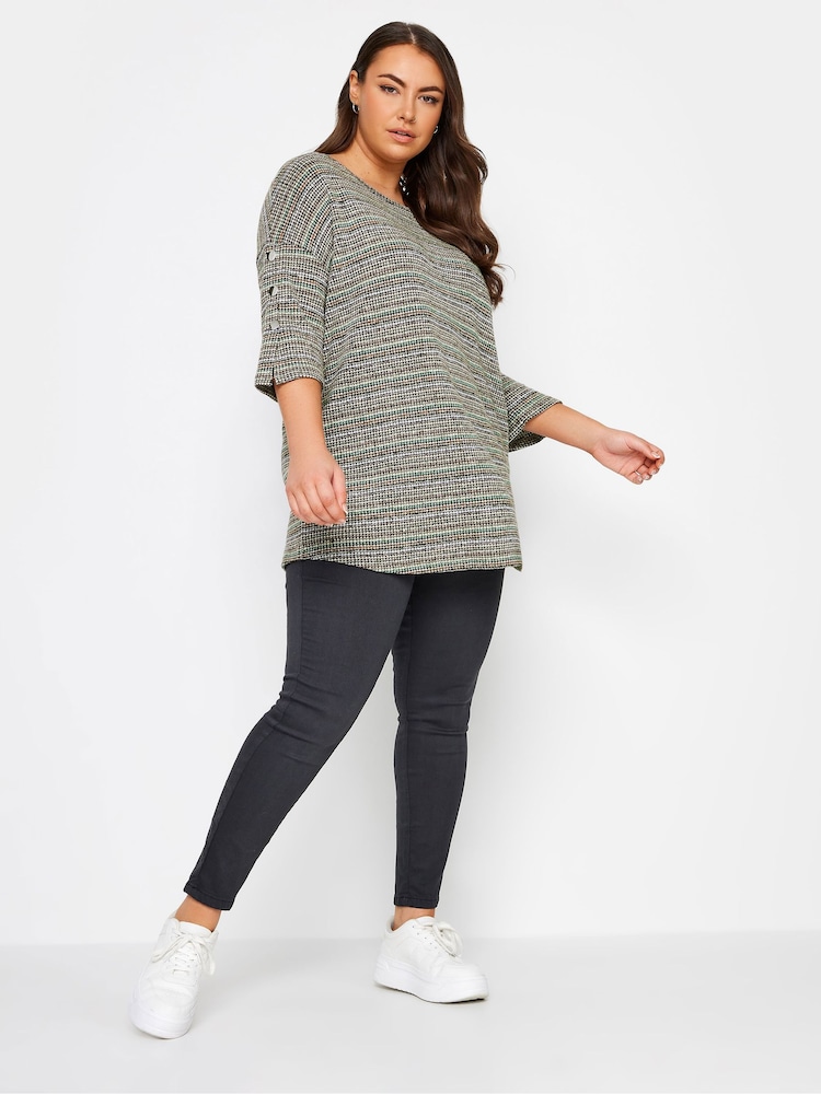 Yours Curve Grey Button Sleeve Soft Touch Top - Image 2 of 4