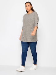 Yours Curve Pink Button Sleeve Soft Touch Top - Image 2 of 4