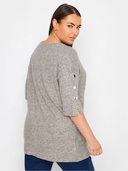 Yours Curve Pink Button Sleeve Soft Touch Top - Image 3 of 4